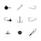 Set of different spinning fishing accessories and tackles, vector illustration