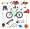 Set with different sports equipment on white. Active lifestyle