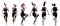 Set of different sprinting and running woman in action front side and back view