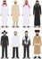 Set of different standing arab and jewish men in the traditional clothing on white background in flat style