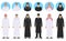 Set of different standing arab old men in the traditional muslim arabic clothing in flat style. Muslim, arabic clothing