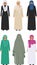 Set of different standing arab old women in the traditional muslim arabic clothing on white background in flat