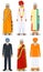Set of different standing indian old people in the traditional clothing isolated on white background in flat style