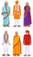 Set of different standing indian old in the traditional clothing isolated on white background in flat style. Differences