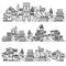 Set of different style and vintage architecture cities. Vector line illustration for tourism web