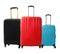 Set of different stylish suitcases for travelling on background