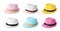 Set of different summer hats on white background.