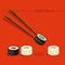 Set of different sushi types chopsticks and soy sauce