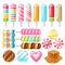 Set of different sweets. Assorted candies.