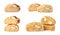 Set with different tasty cantucci on white background. Traditional Italian almond biscuits