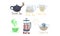 Set of different tea types and tea supplements. Vector illustration in flat cartoon style.