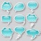 Set of different thought cloud eleven blue objects