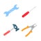 Set of different tools screwdriver, pliers, wrench, hammer. Vector illustration