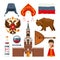 Set of different traditional national symbols of russia moscow