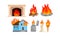 Set of different types of bonfires and fires. Vector illustration on a white background.