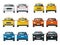 Set of different types of cars. Yellow taxi, police and sedan cab isolated over white background vector illustration