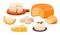 A set of different types of cheese. Dairy products. Organic homemade food. Cartoon vector illustration