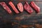 A set of different types of raw beef steaks alternative cut flap flank Steak