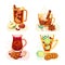 A set of different types of tea. Hot drinks. Spices, berries, fruits. Vector illustration