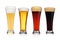 Set of different various of beers isolated on white