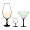 Set of different wine-glass silhouettes of goblets with wine or drinks isolated on white background. Alkohol vector