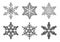 Set of different winter snowflakes on white background