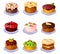 Set of different yummy colourful cakes with fruits