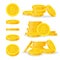 Set digital bitcoins flat style on white background. Icon finance heap, gold coin pile. Golden money standing
