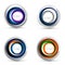 Set of digital techno spheres - web banners, buttons or icons with text. Glossy swirl color abstract circle design, hi