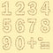 A set of digits from zero to nine, plus and minus signs, equally executed by a contour of red flowers