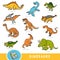 Set of dinosaurs, collection of vector animals with names in English. Cartoon visual dictionary for children