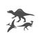 Set of Dinosaurs, Spinosaurus, Pteranodon and Parasaurolophus Silhouette Icon Illustration