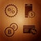 Set Discount card with percent, Discount percent tag, Cryptocurrency coin Bitcoin and Smartphone with dollar on wooden