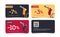 Set of discount cards with fuelling gun nozzel illustration and per cent number, template layout for transport or gas