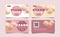 Set of discount cards for grand opening, round shape balloons 3d vector illustration and typography, pink girlish pastel