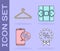 Set Discount percent tag, Hanger wardrobe, Percent discount and phone and Gift box icon. Vector