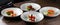 set of dishes with avocado, tartare and shrimp on a half avocado