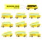 Set of distorted yellow School Buses isolated on white background. Back to School.