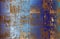 Set of distress metal rust plate old rusty peeled, scratched texture. Blue and golden grunge background