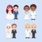 Set of Diverse Bride and Groom or Muslim Wedding, American African Wedding, LGBTQ Wedding,  Marriage Vector