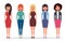 Set of diverse business characters, businesswomen dressed in different styles of clothes. Geometric people.