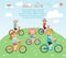 Set of diverse family riding bikes, Happy family riding bikes , Family Biking Together, people character cartoon concept. Sports f