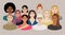 Set of diverse female faces with different ethnics, skin colors, hairstyles. Women stay together for female empowerment, go girl