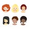 Set of diverse female woman girl avatars isolated on white background. Woman with different skin tones, hair colors
