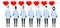 Set of diverse race vector women in casual clothes holding red balloon hearts. Valentine Day flat style