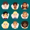 Set of diverse round avatars with facial features different nationalities clothes and hairstyles people characters