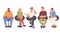 Set of diverse young adult people characters sitting on chairs talking, relaxing or listening