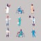 Set diversity arabian medical workers stethoscope icon healthcare concept arab male female silhouette full length flat