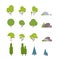 Set of diversity green trees plants and garden concept flat