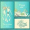 Set of diving illustrations. Couple of divers, coral reef, fish.